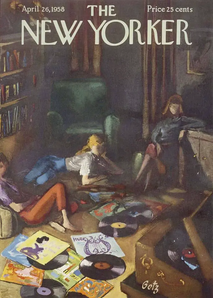 by Arthur Getz (1913-1996) The New Yorker cover April 26, 1958 teens records music