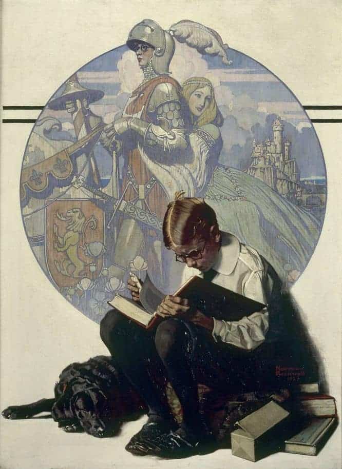 Boy Reading Adventure Story, 1923, Norman Rockwell; 1894-1978