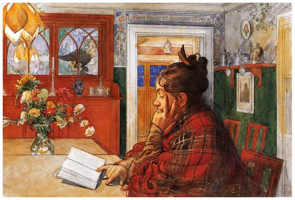 Carl Larsson, woman reads inside