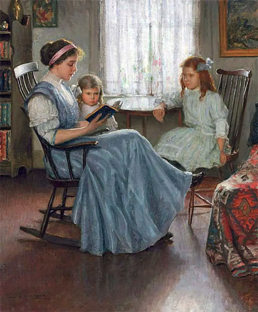 Lee Lufkin Kaula - Mother Reading with Two Girls