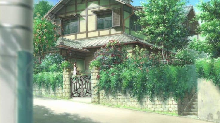 This is the first we see of Makoto's house — peeking from behind a pole.