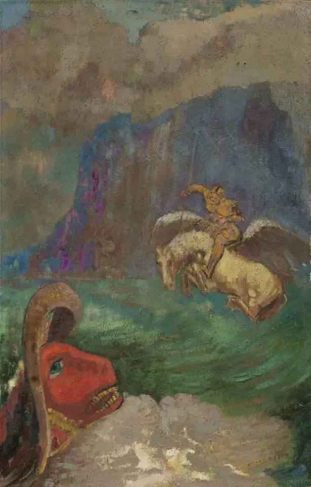 Odilon Redon (France, 1840 -1916), Roger and Angelique (Saint George and the Dragon or Andromeda saved), after 1908, oil on canvas