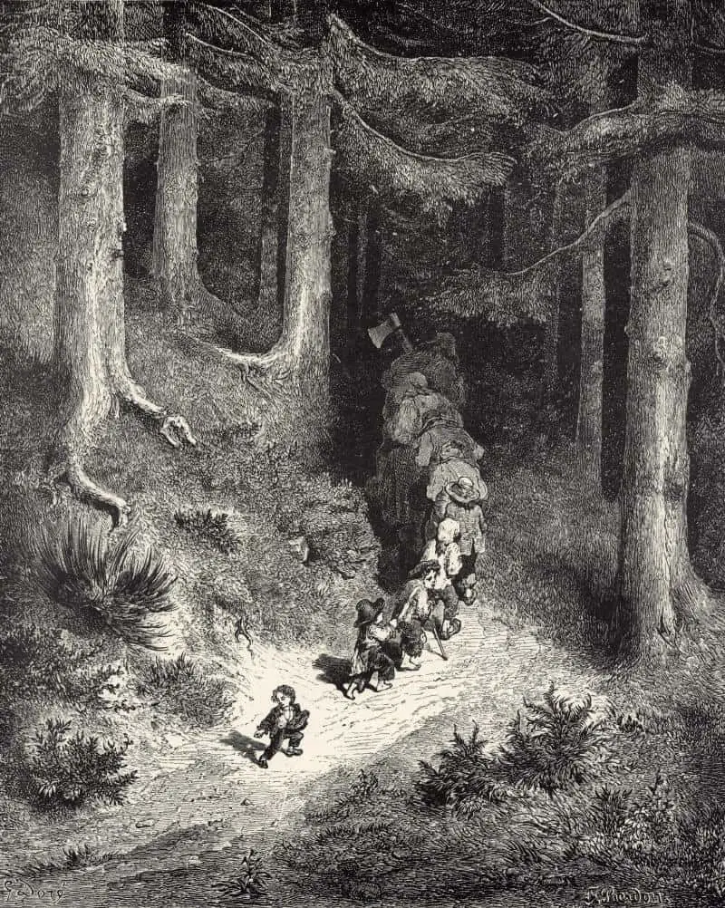 Hop O My Thumb Poucet traipse through the woods