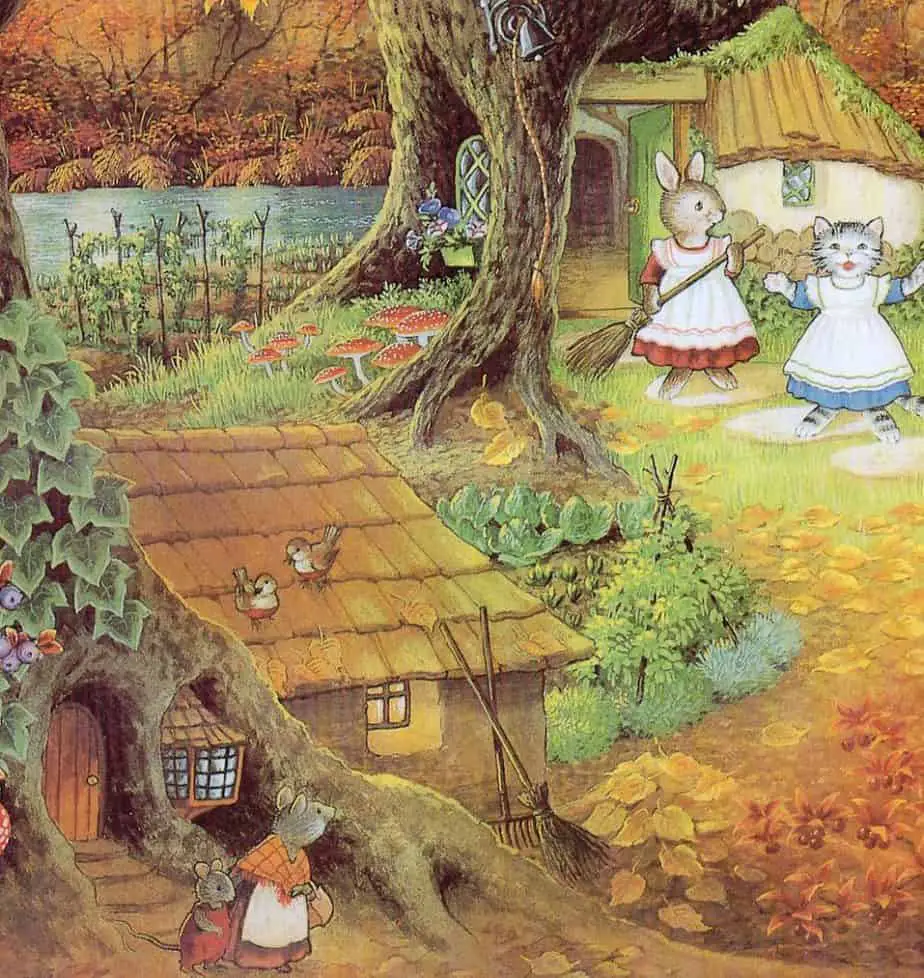 Note the grassy roof. Illustration from Martha B. Rabbit and the Unexpected Guests by Shirley Barber, an expert in hygge