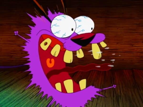 An appearance quirk of Courage is that sometimes his teeth appear to have holes in them and other times they don't.