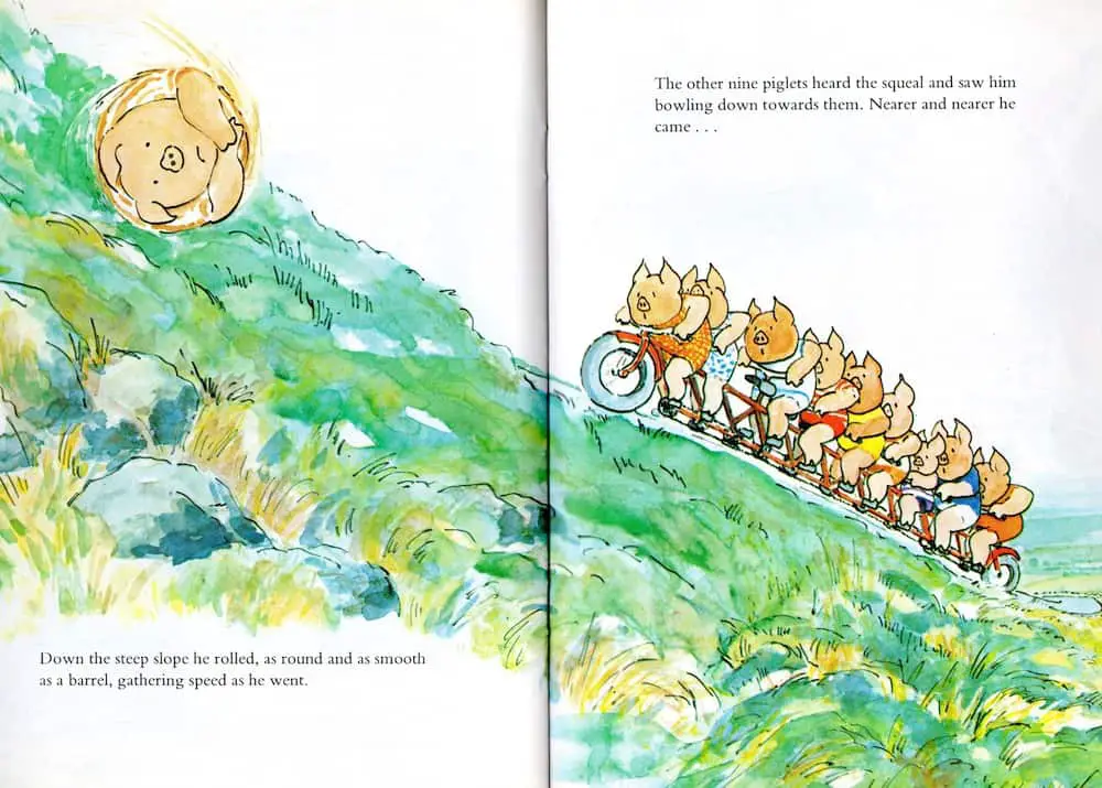 rolling down the hill in garth pig