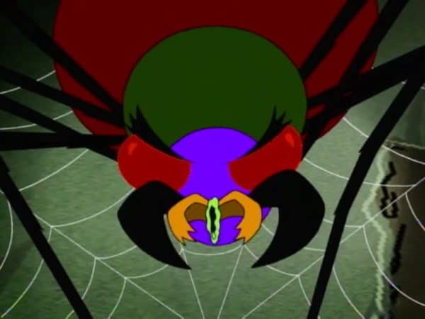 The viewer is treated to a close up and later an extreme close up of the spider's maw.