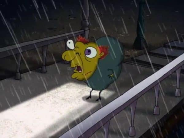 A square of light from inside emphasises the darkness without — squares of light are also used to 'imprison' characters on the screen.