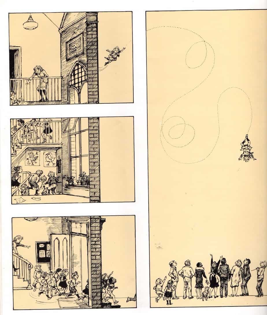 Sequential narrative in Up and Up by Shirley Hughes