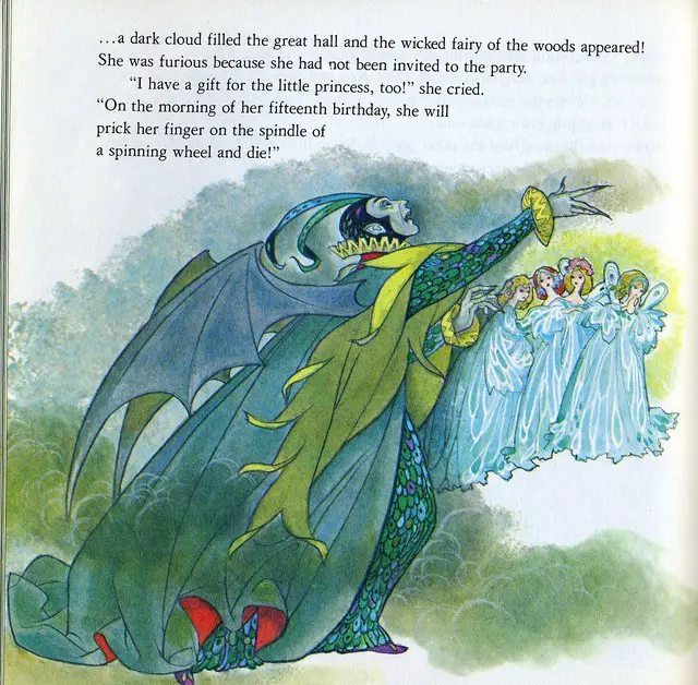 Sleeping Beauty grey green witch