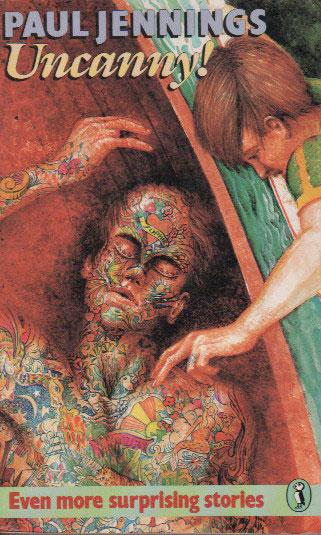 Uncanny book cover showing tattooed man on bottom of boat
