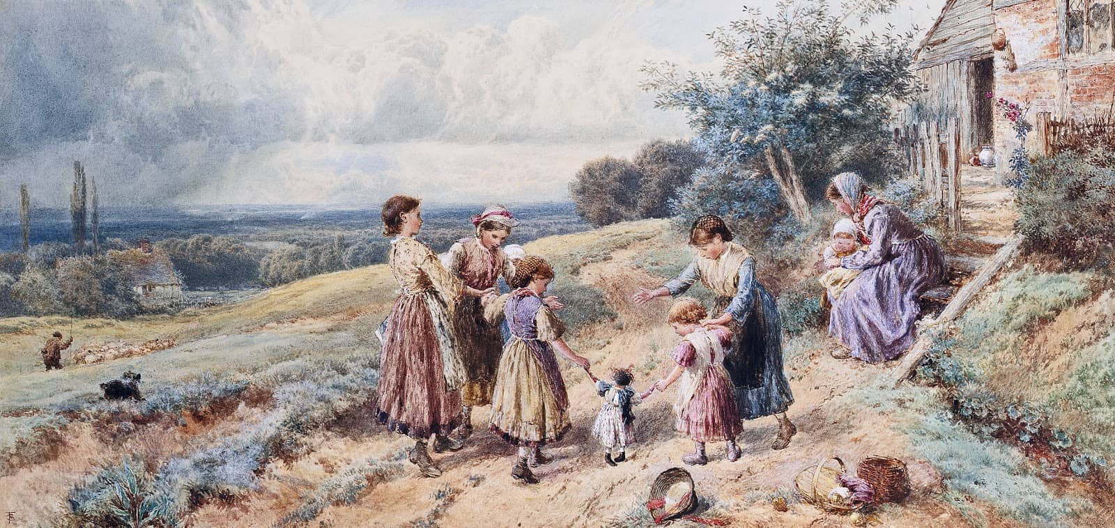 Myles Birket Foster - Teaching Dolly to Walk