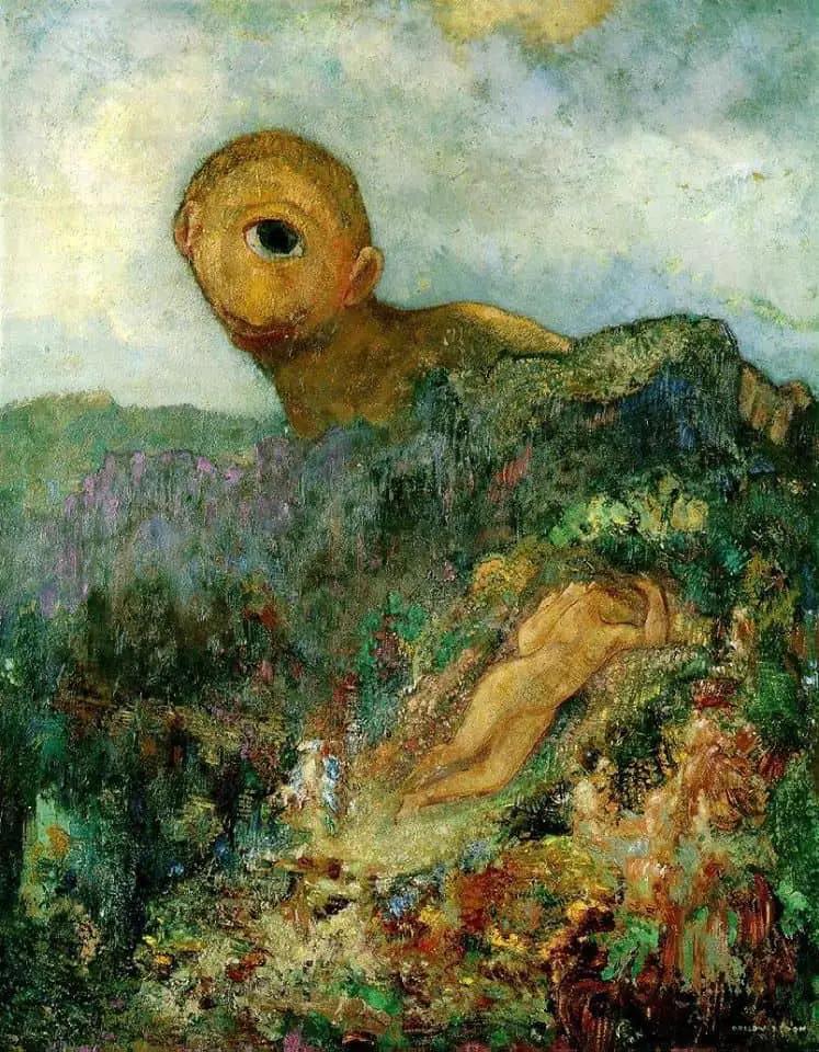 Odilon Redon, Le Cyclope, v. 1914. Huile sur carton, 65,8×52,7cm, musée Kröller-Müller, Otterlo