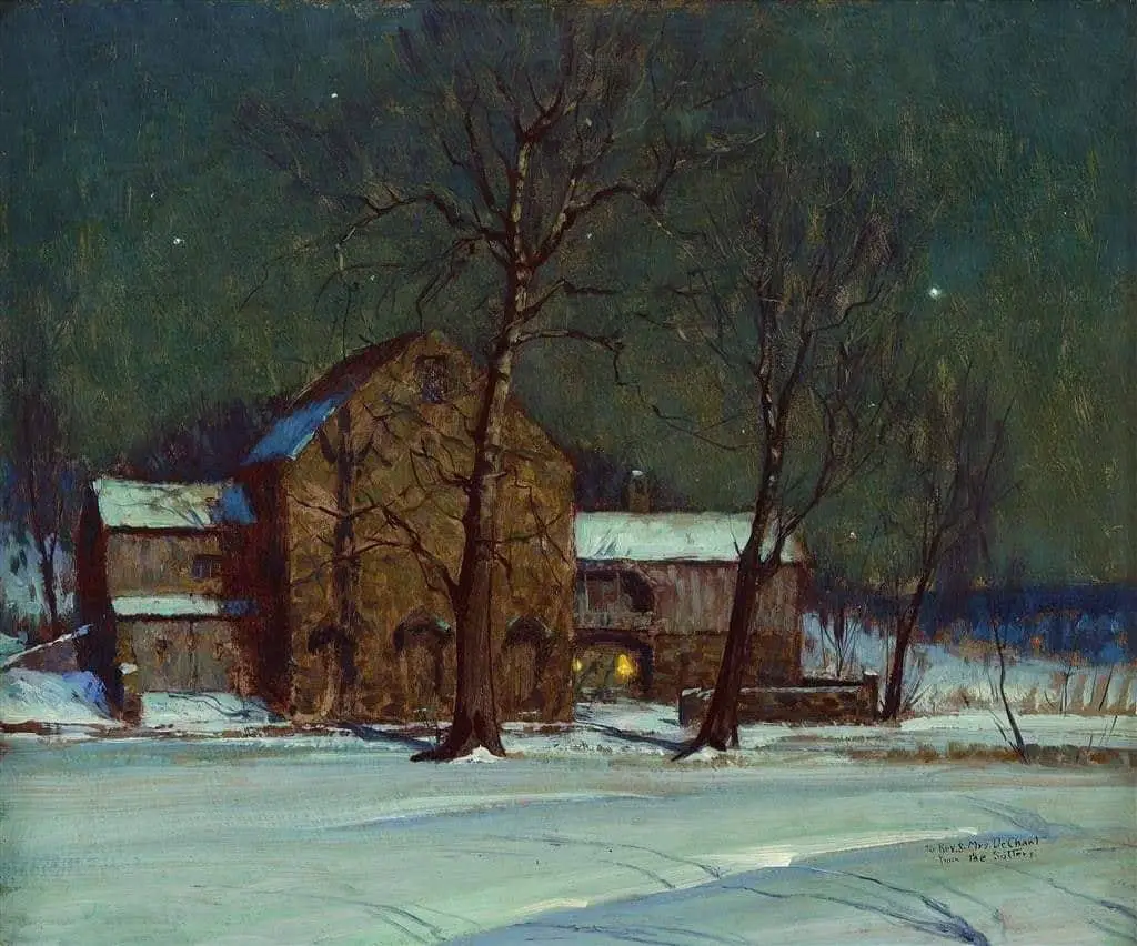 George William Sotter (1879 - 1953) Barn on a Winter’s Night