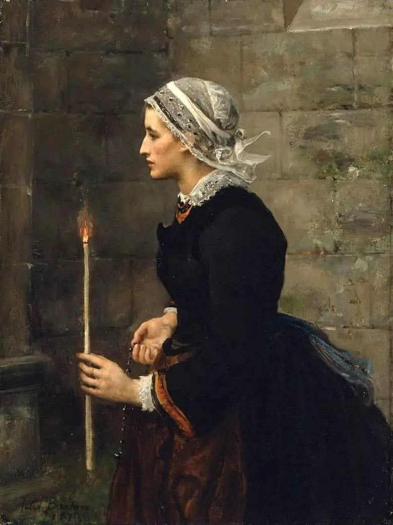 Jules Adolphe Aimé Louis Breton (French, 1827 – 1906) Woman with a Taper 1873. A taper is a slender candle.