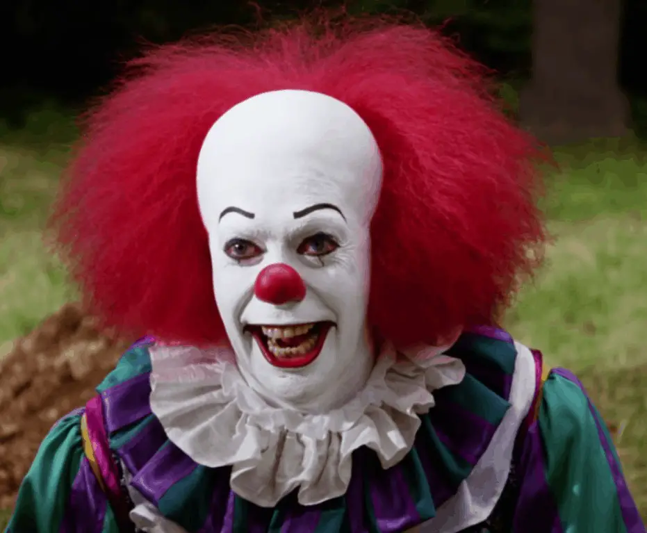 Pennywise the Clown from 1990 with his receding hairline and long back and sides.