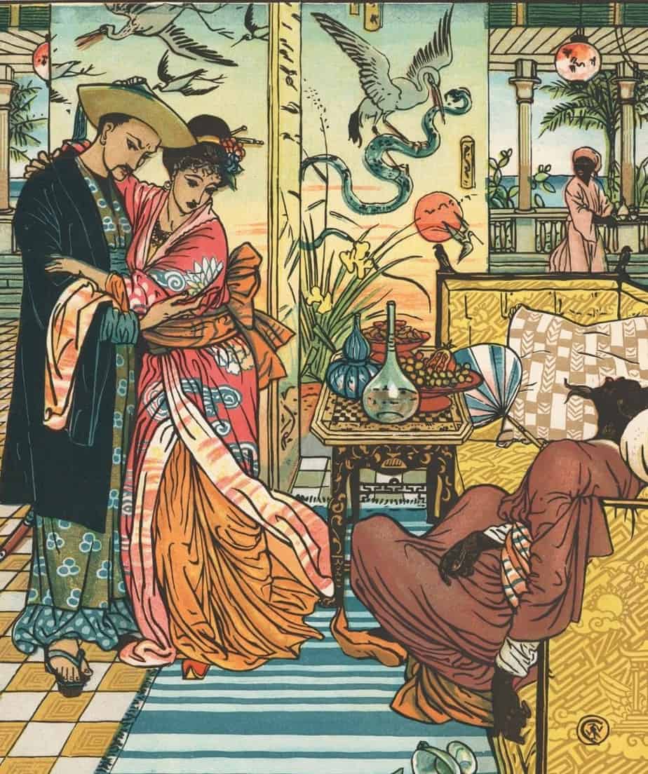 Walter Crane (1845 - 1915) 1875 "Death of the Magician" illustration for his own book "Aladdin and the Wonderful Lamp"