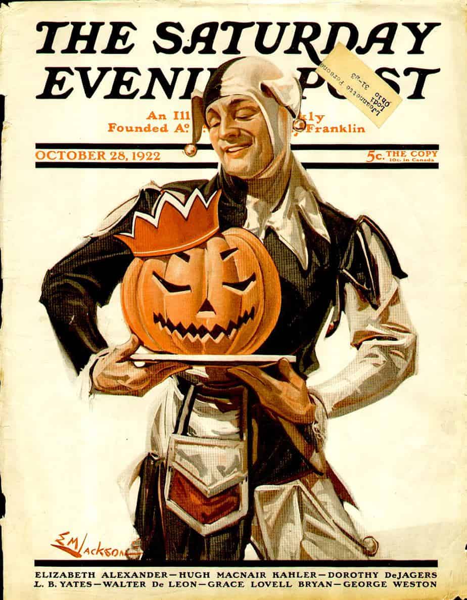 1922 Vintage Ad Cover- Jester with Pumpkin. E.M. Jackson, illustrator