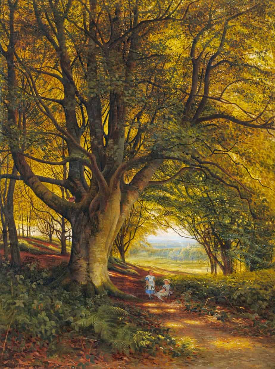 Bonomi Edward Warren - Woodland Scene in Summer with Children on a Path 1871