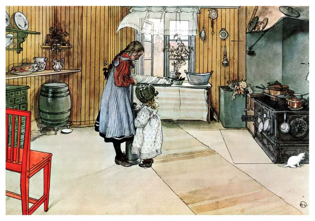 Carl Larsson Two girls in a kitchen