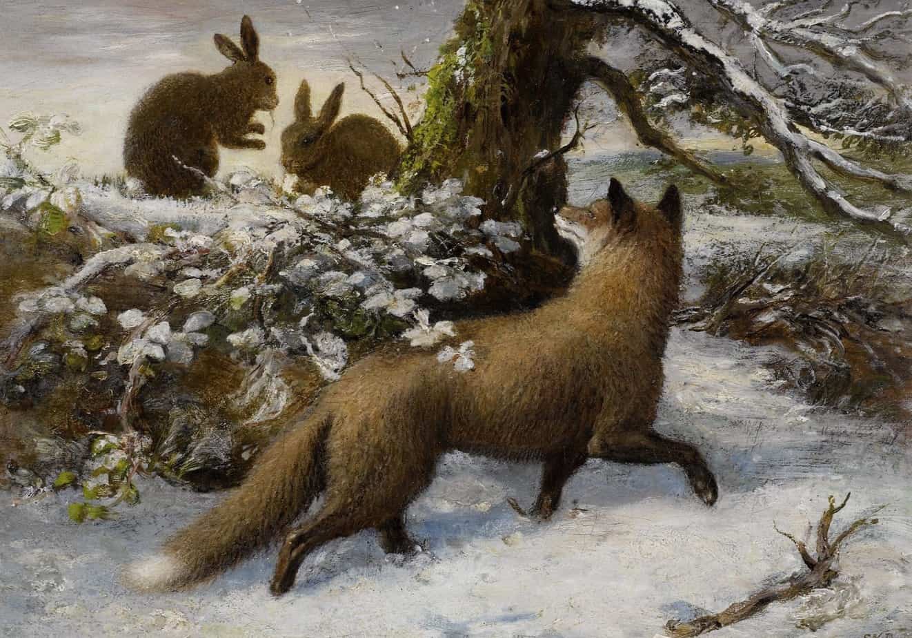 Ebenezer Newman Downard - Winter Landscape with Fox and Hares
