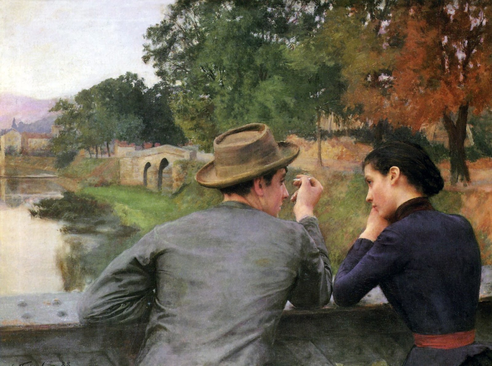 Émile Friant - Idyll on a Bridge (Les Amoureux) 1888
