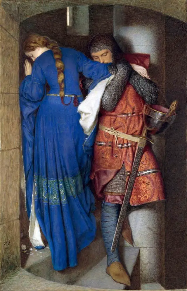 Frederic William Burton - Hellelil and Hildebrand, the meeting on the turret stairs (1864)
