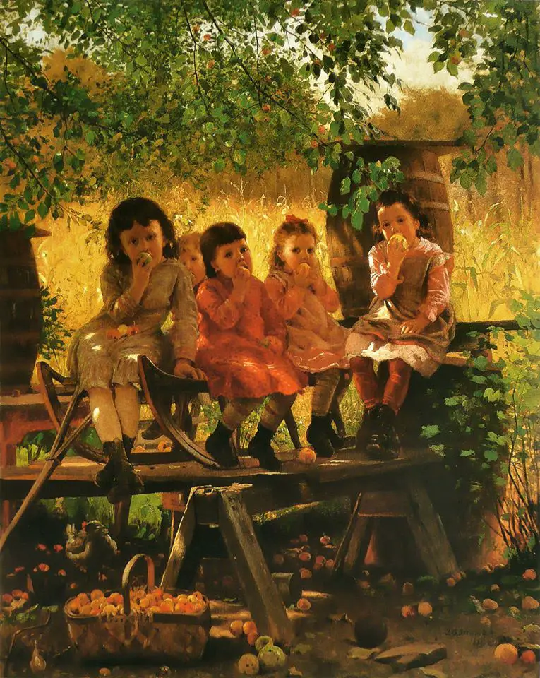 John George Brown (1831-1913) British-American  apple harvest