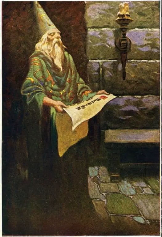 Merlin illustration by Francis (Frank) Godwin (1889-1959). From King Arthur and His Knights, 1927