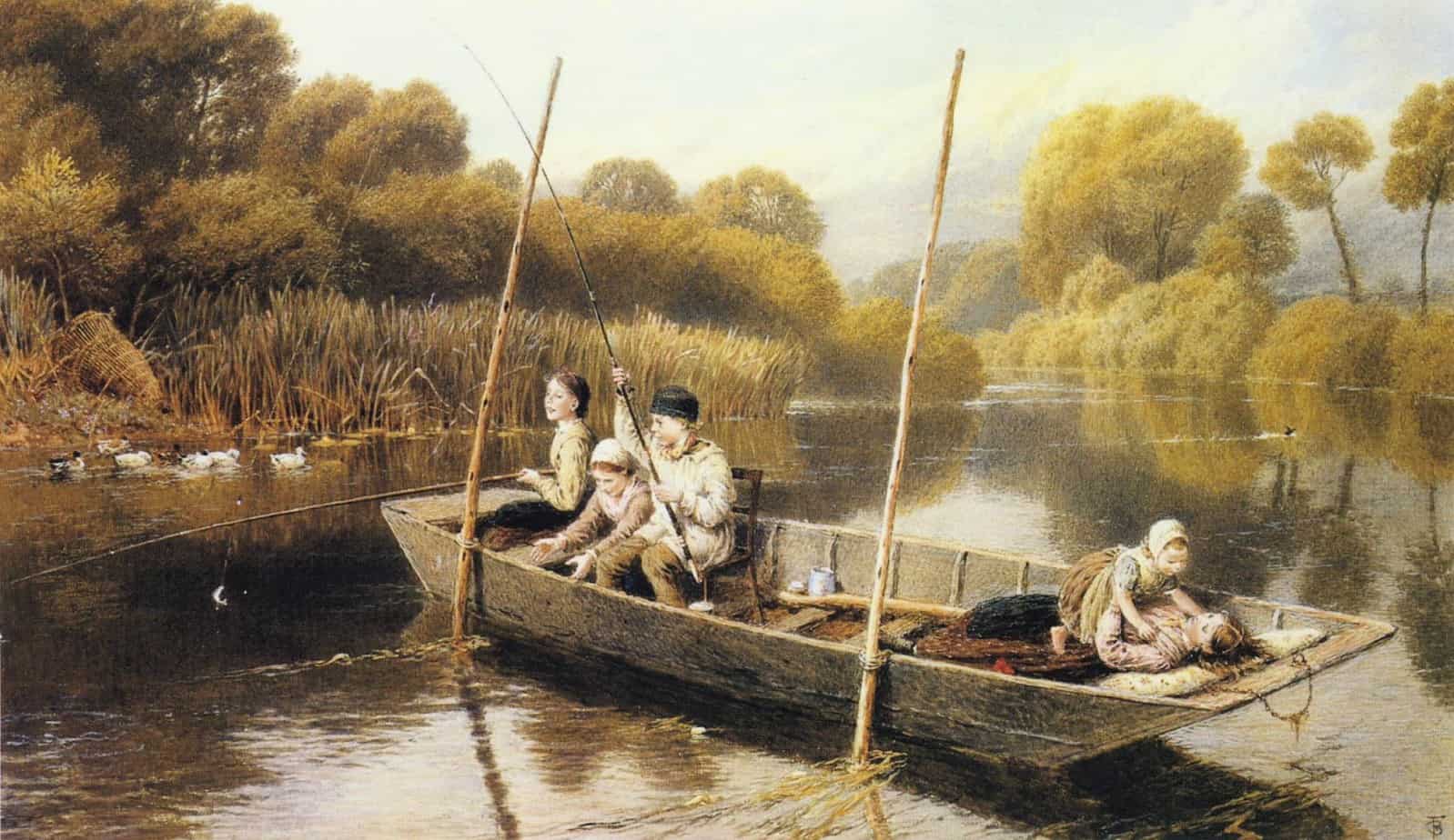 Myles Birket Foster - Boys Fishing From a Punt