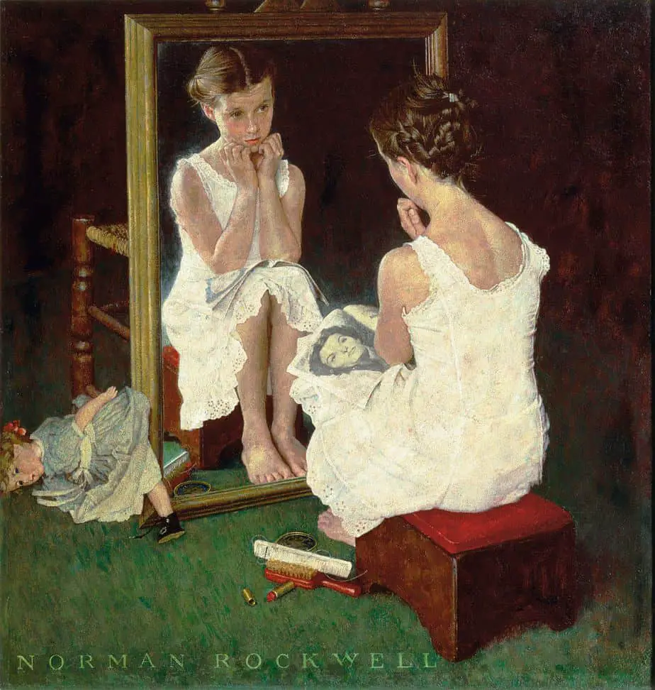 Rockwell's painting of the adolescent girl looking in the mirror--with her discarded doll sitting on the floor leaning against the frame