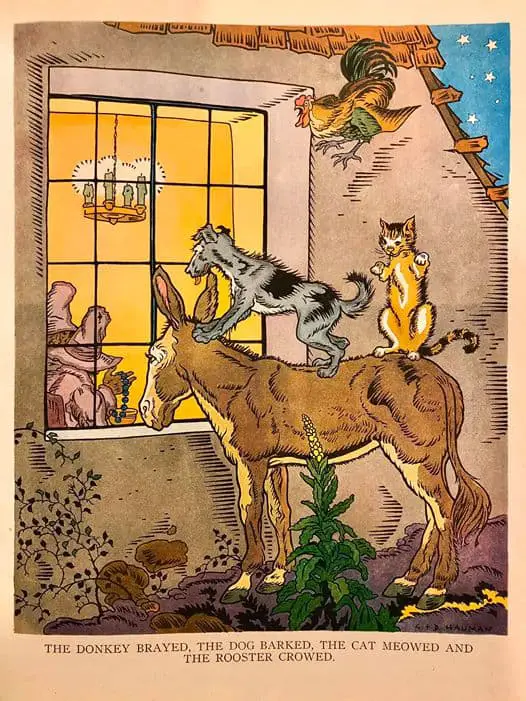 The Bremen Town Musicians illustration by George and Doris Hauman, from the book Tales From Storyland, edited by Watty Piper, 1941