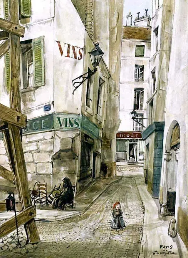 Tsuguharu Foujita (1886 - 1968) Paris street 1950