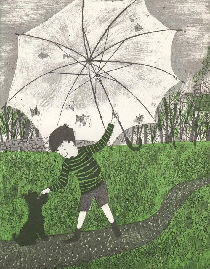 “The April Umbrella” by Priscilla and Otto Friedrich, illustrated by Roger Duvoisin, Oliver and Boyd 1965