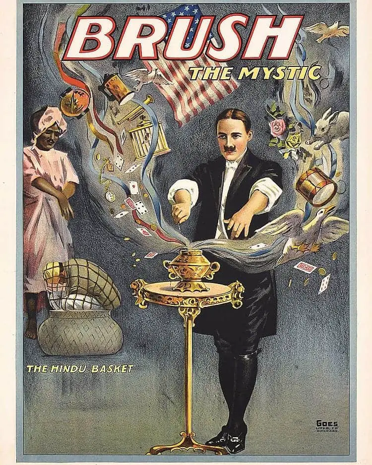 1920s Magic poster 'Brush The Mystic The Hindu Basket'