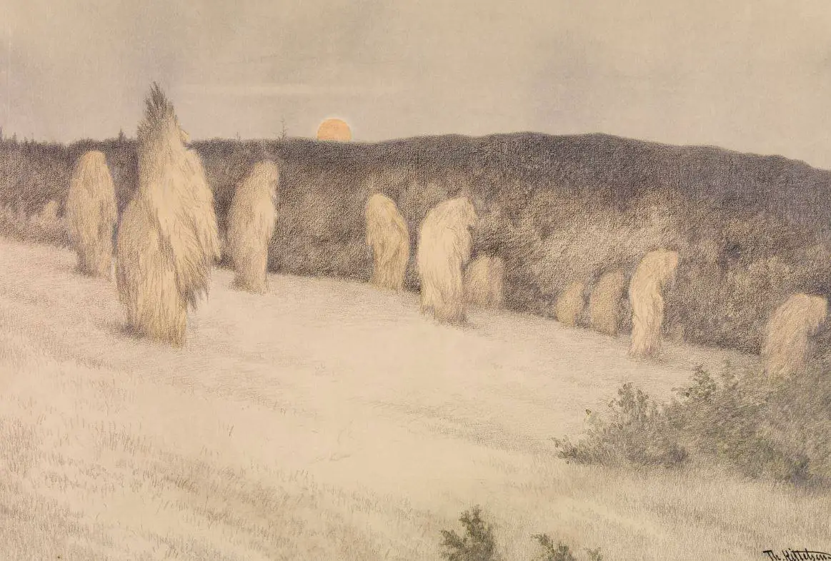 Corn Stacks in Moonlight 1900 Theodor Kittelsen