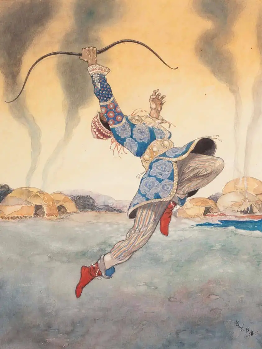 RENE BULL (1845 - 1942) Leaping Warrior based on Ballets Russes, Polovtsian Dances by Michel Fokine