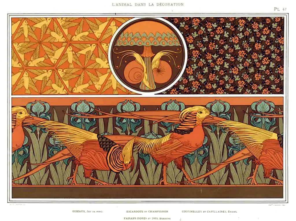 VERNEUIL, Maurice Pillard (1869-1942). L'Animal dans la décoration. Paris- Librairie centrale des Beaux-arts, [1897] Birds Snails