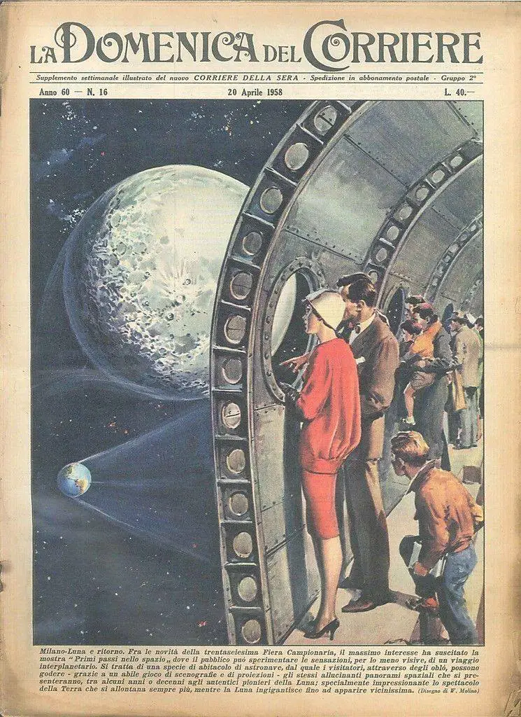 (A virtual trip) From Milan to the Moon and back ... Cover by Walter Molino, 1958 archway