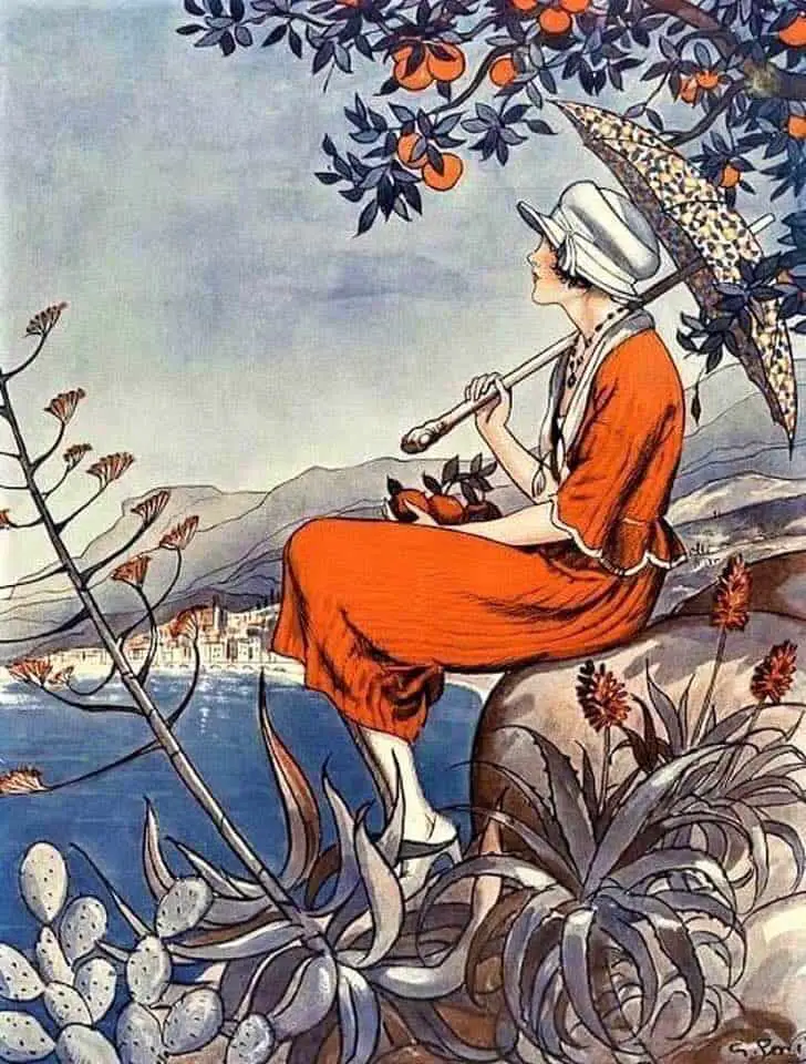 Illustration from the cover of La Vie Parisienne Magazine by George Pavis 1920s umbrella