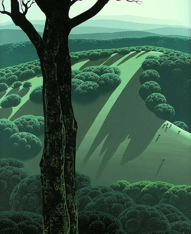 Eyvind Earle (1916 - 2000) Green Hillside 1970