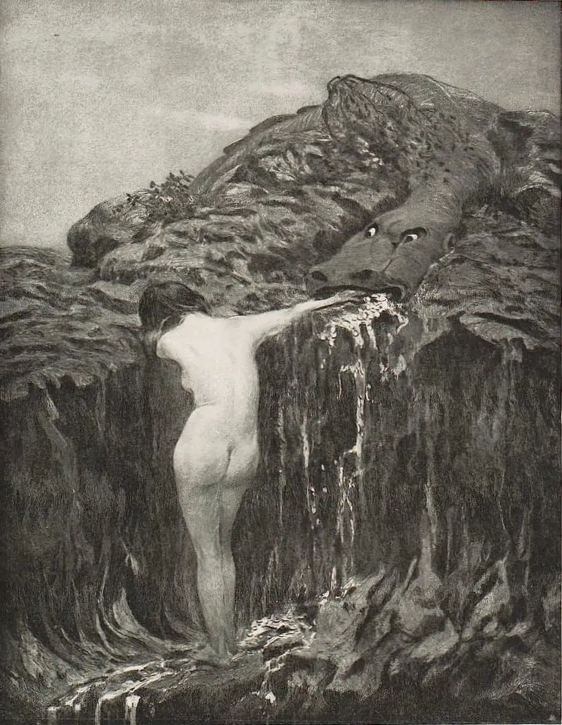 Fritz Hegenbart (German painter and illustrator) 1884 - 1962, Quelle des Unheils (Source Of The Doom), c1902