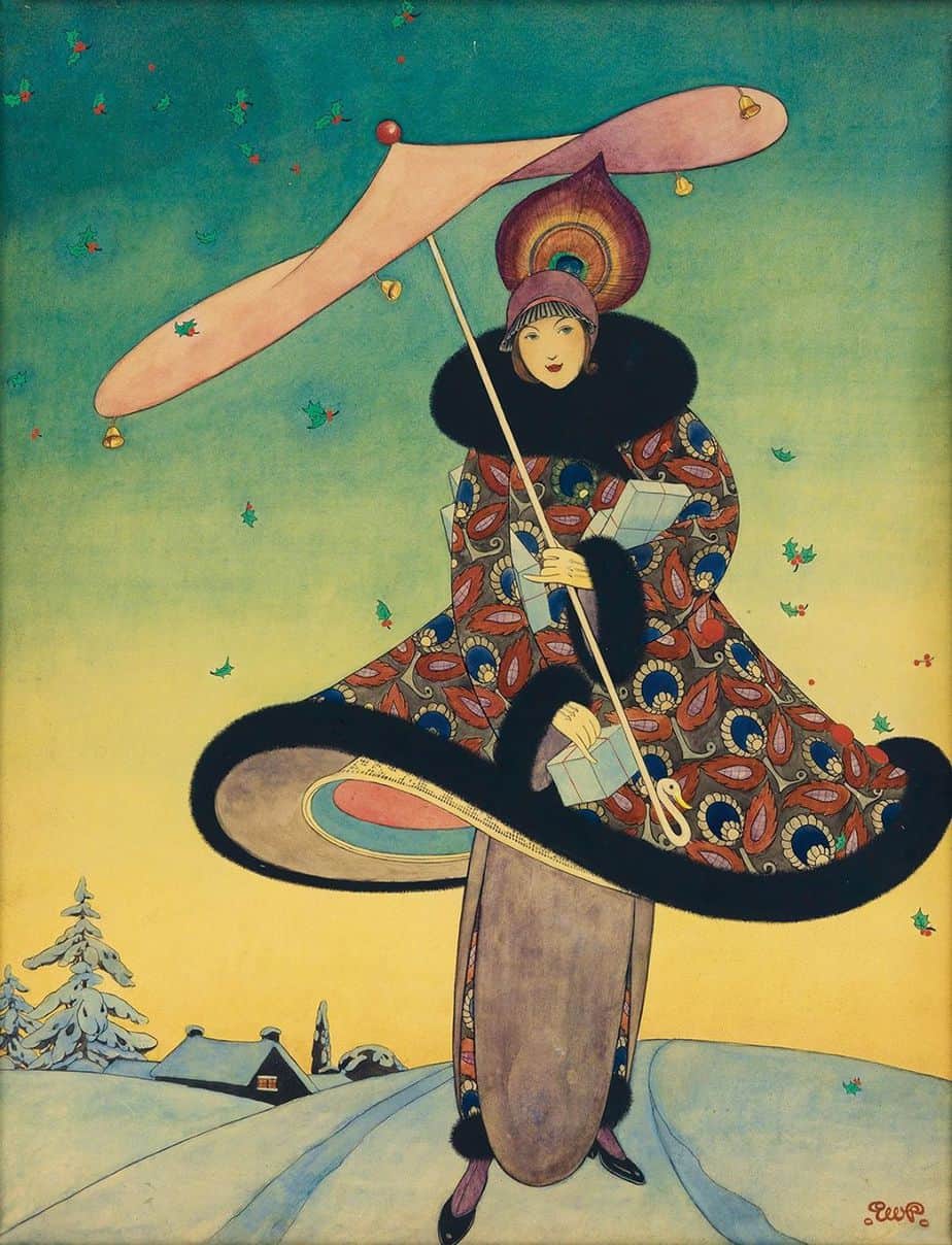 George Wolfe Plank (1883–1965) December 1913 illustration for Vogue magazine umbrella