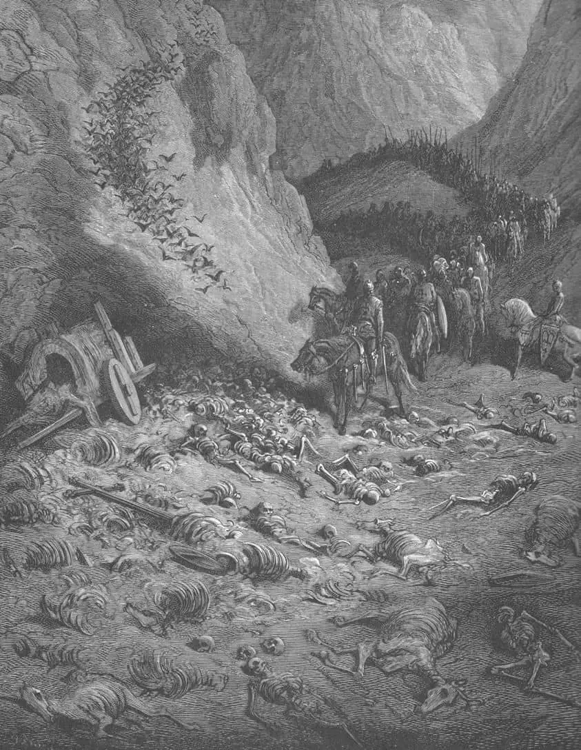 Gustave Doré (1832 - 1883) 1877 illustration 'The Army Of The Second Crusade Find The Remains Of The Soldiers Of The First Crusade' valley death