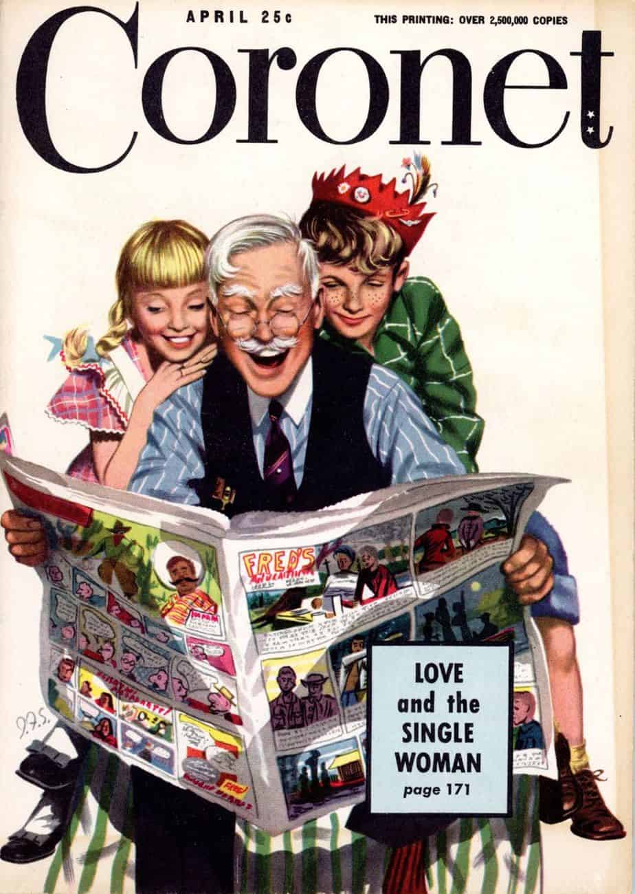 J. Frederick Smith (1917-2006) cover illustration for the April 1949 issue of Coronet 'Three Youngsters' newspaper