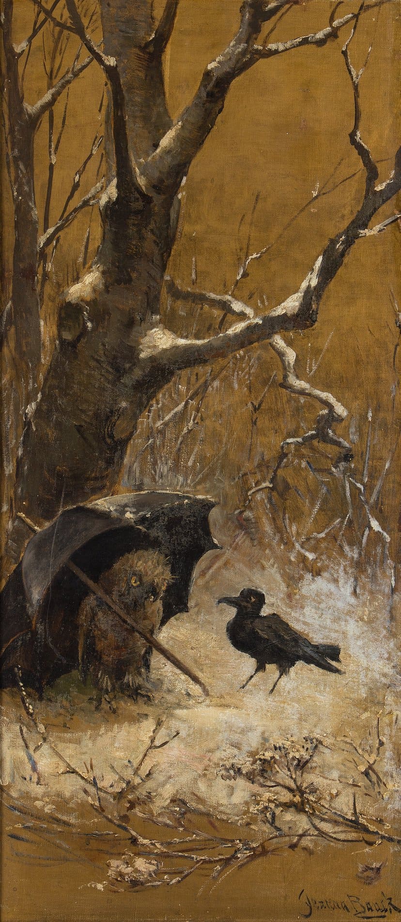 Jeanna Bauck (Swedish painter) 1840 - 1926 owl umbrella