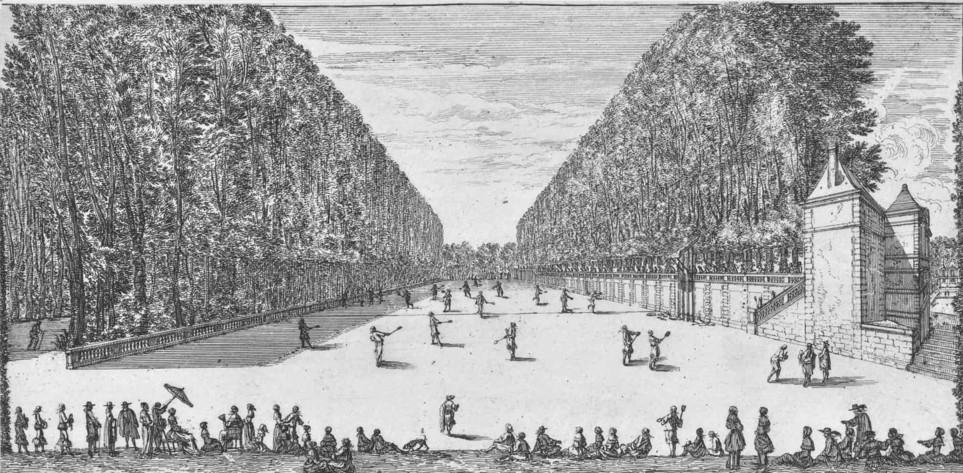 Tenniswedstrijd met toeschouwers bij kasteel Rochefoucauld, Israël Silvestre, 1656