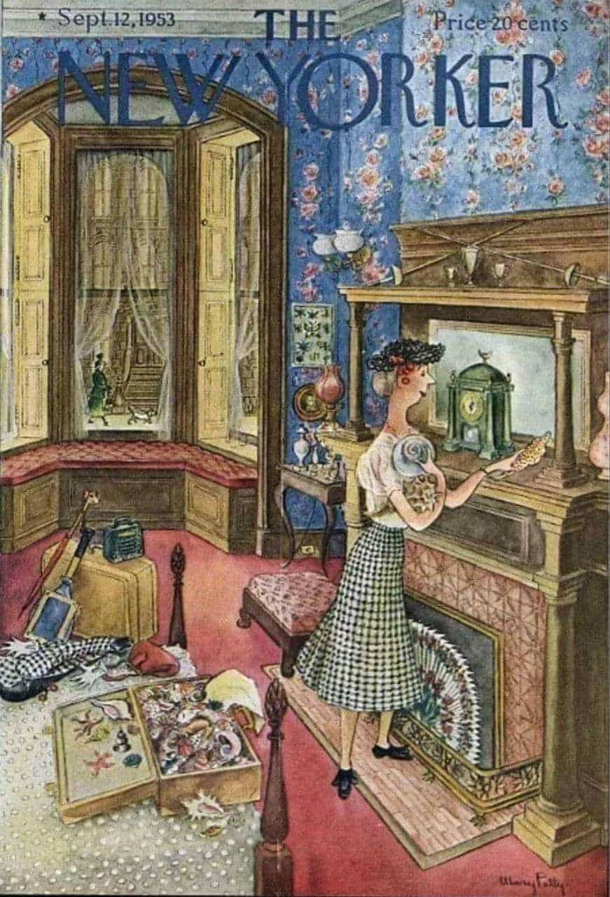 Unpacking Seashells New Yorker Magazine cover. September 12, 1953. Mary Petty, illustrator