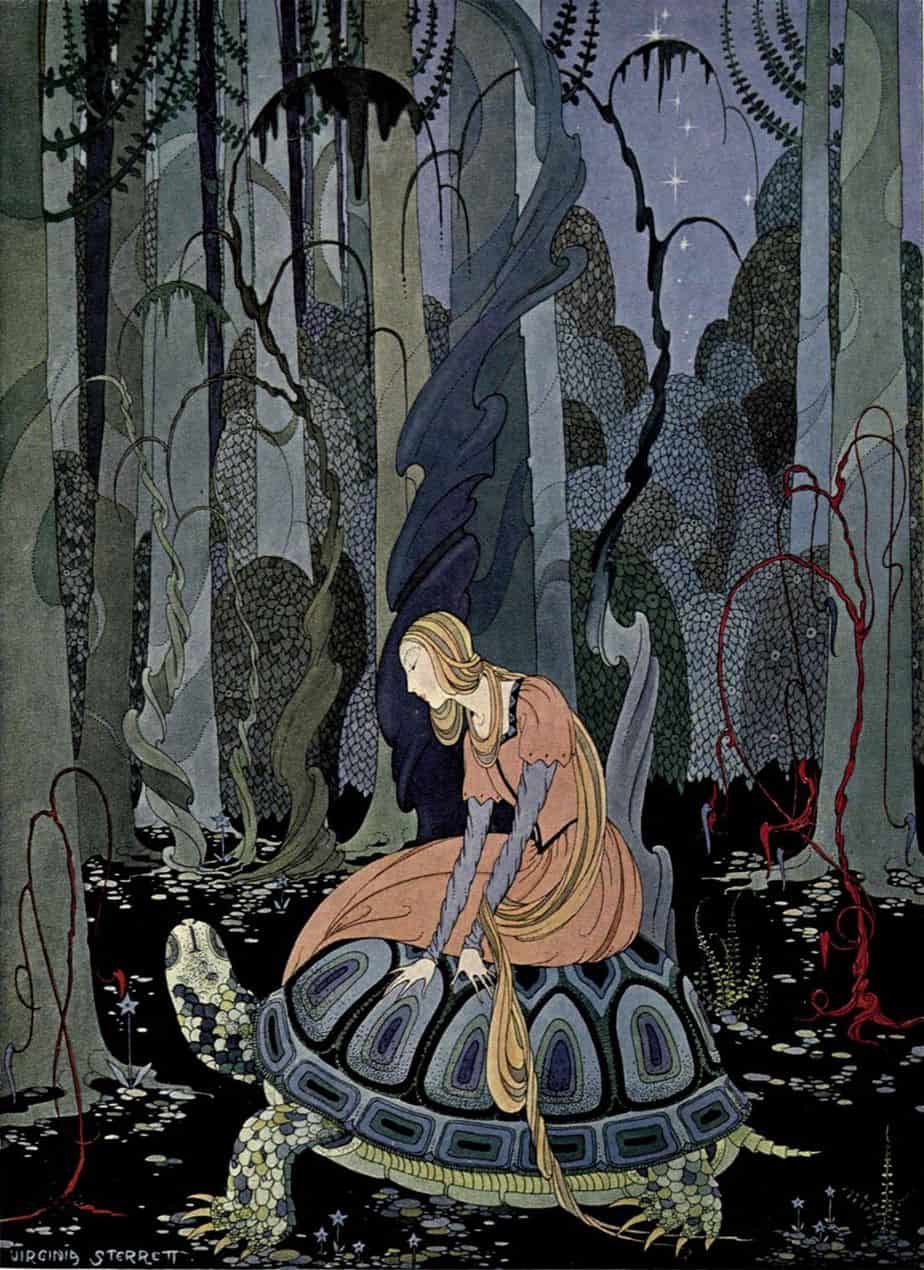 Virginia Frances Sterrett (1900 - 1931) 1920 illustration for Old French Fairy Tales by Comtesse de Ségur Blondine and the Tortoise