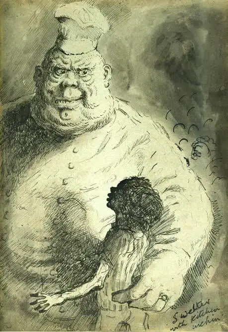 ‘Swelter with Kitchen Urchin’ illustrated by Mervyn Peake for the first book of his Gormenghast trilogy “Titus Groan” (1946)